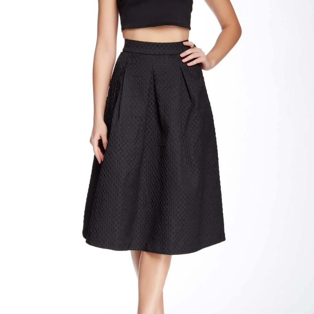 Black Pleated A-Line Midi Skirt